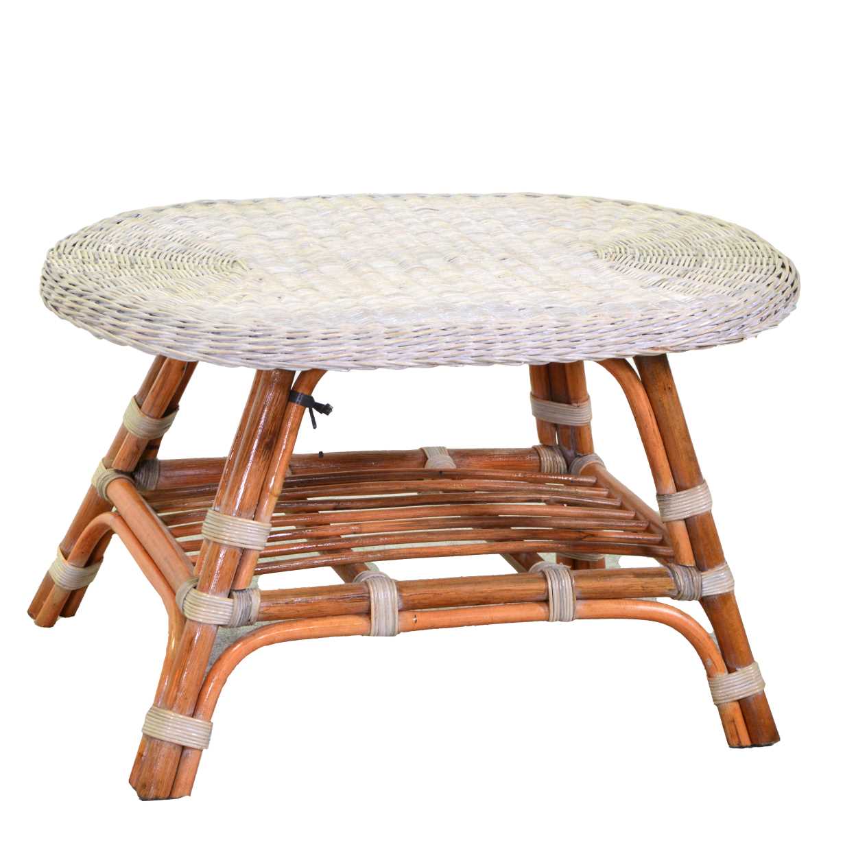 606178 Tavolino rattan lucrezia sbiancato gambe miele ovale cm74x52h45 - immagine 1