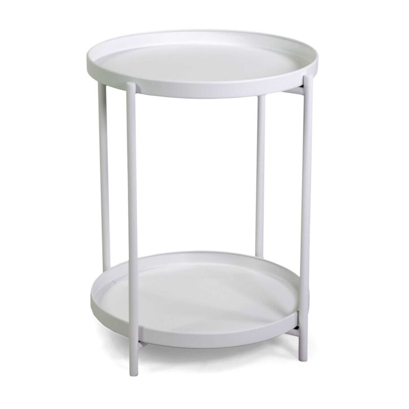 Tavolino metallo Hiro bianco tondo 2 piani cm ø40h50