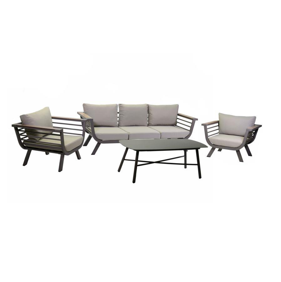 281433 Salotto alluminio Riverside tortora 3 posti c/cuscini crema (bracciolo in hpl) - immagine 1