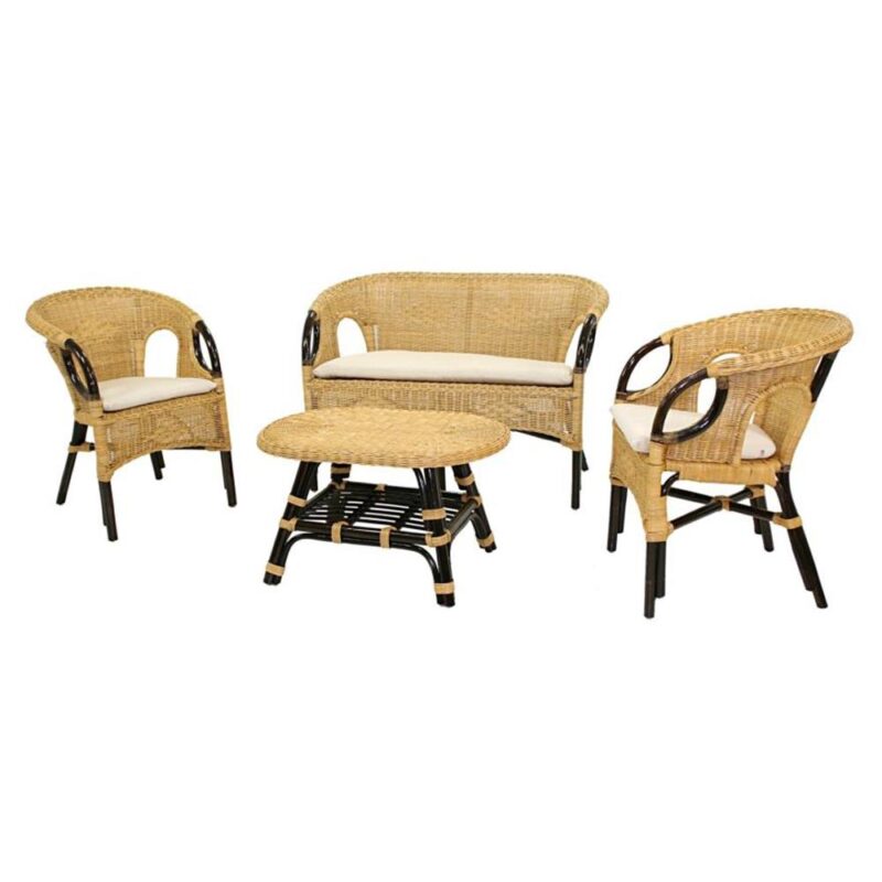 Salotto lucrezia 4pz rattan c/c noce naturale rattan