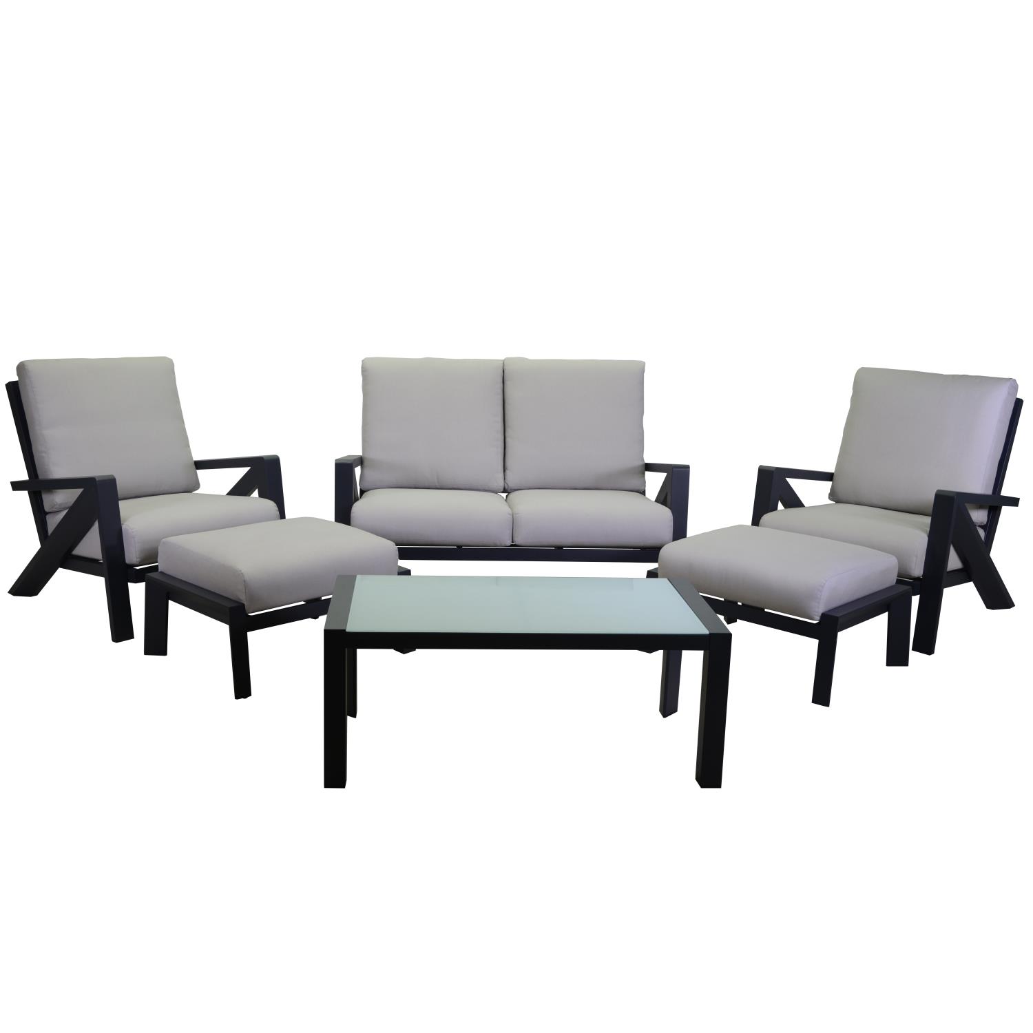 572429 Salotto alluminio Miller 2 posti antracite c/cuscini grigio chiaro 6 pezzi - immagine 1