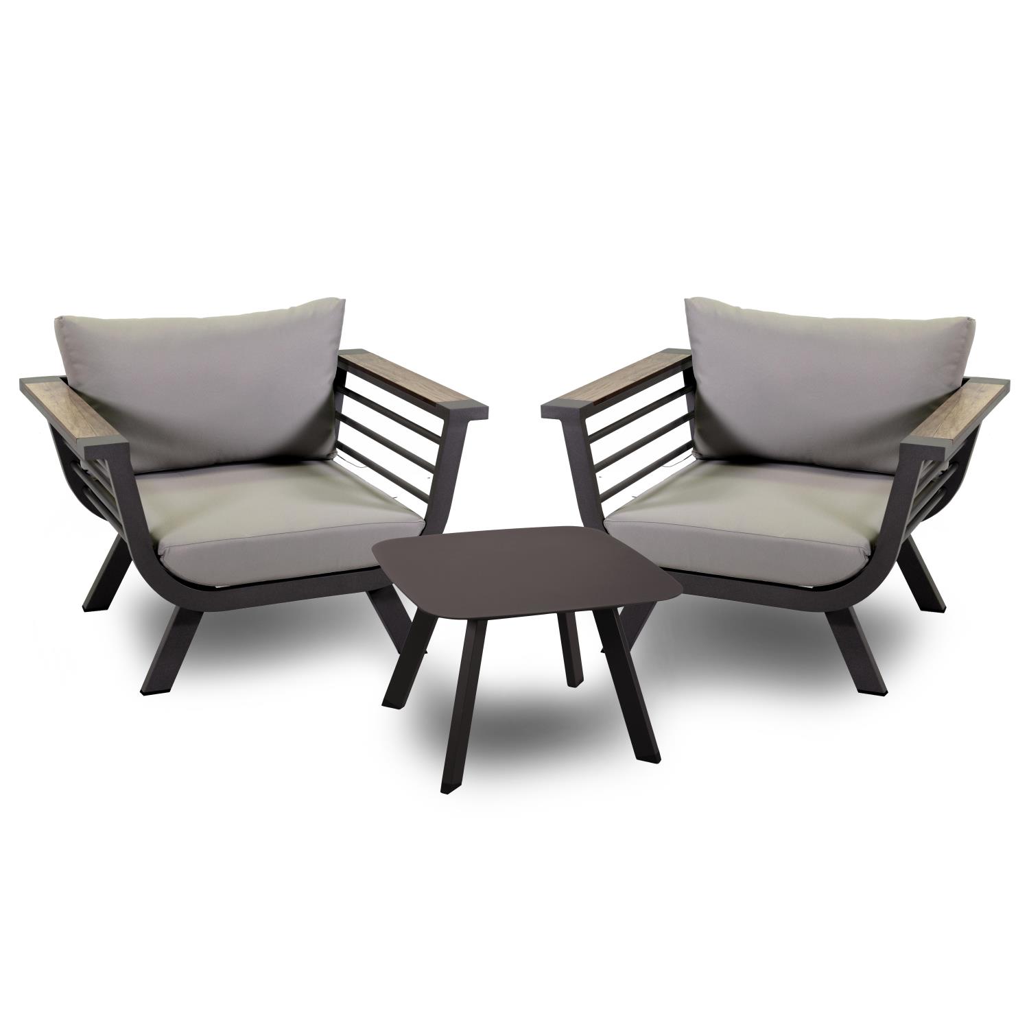 574512 Salotto alluminio riverside tortora c/cuscini crema (bracciolo in hpl) 3 pezzi - immagine 1