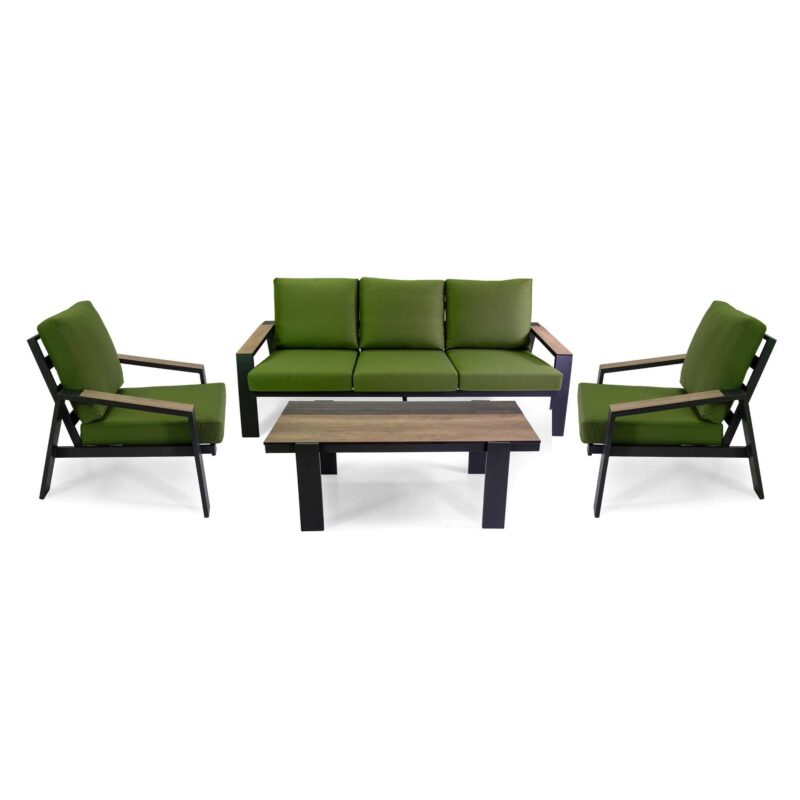 Salotto alluminio Riverside 3 posti antracite con  cuscini verde