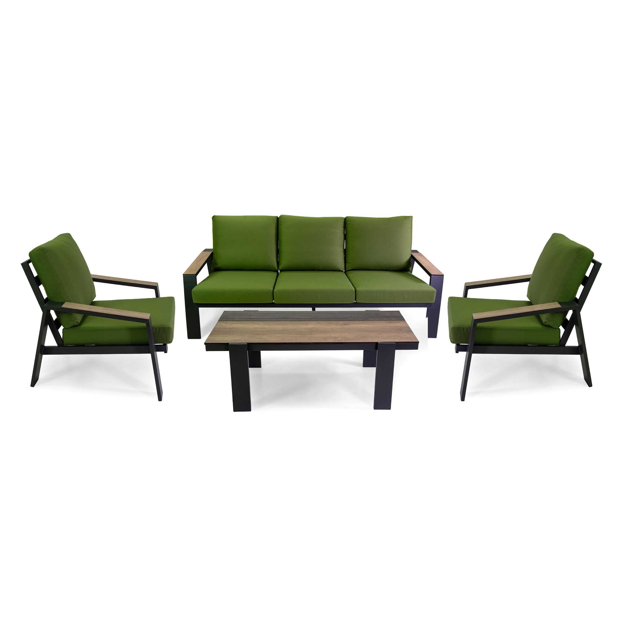651008 Salotto alluminio Riverside 3 posti antracite con cuscini verde - immagine 1