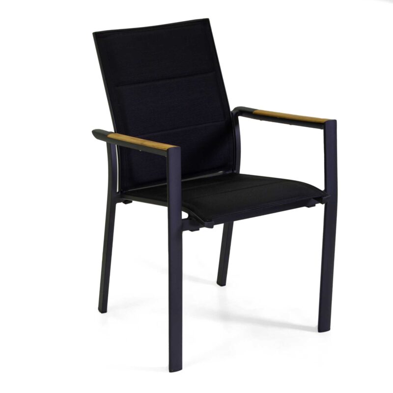 Poltrona alluminio Rachel nero c/textilene nero e teak 56x58h45/88