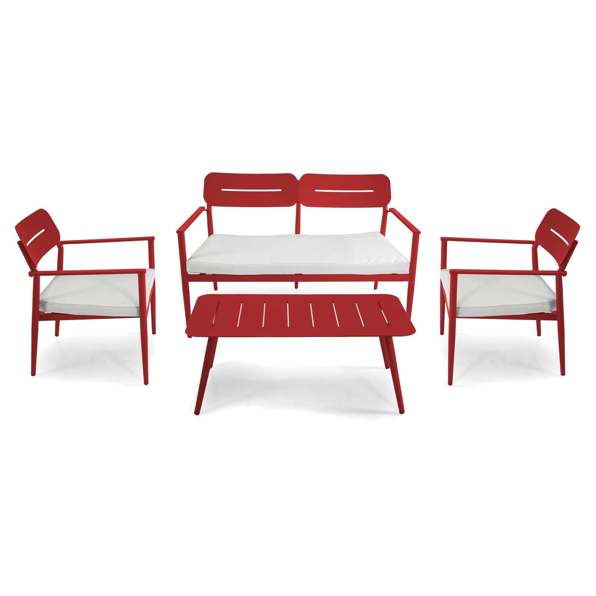 651315 Salotto alluminio Ibiza 2 posti rosso terracotta c/cuscini crema - immagine 1