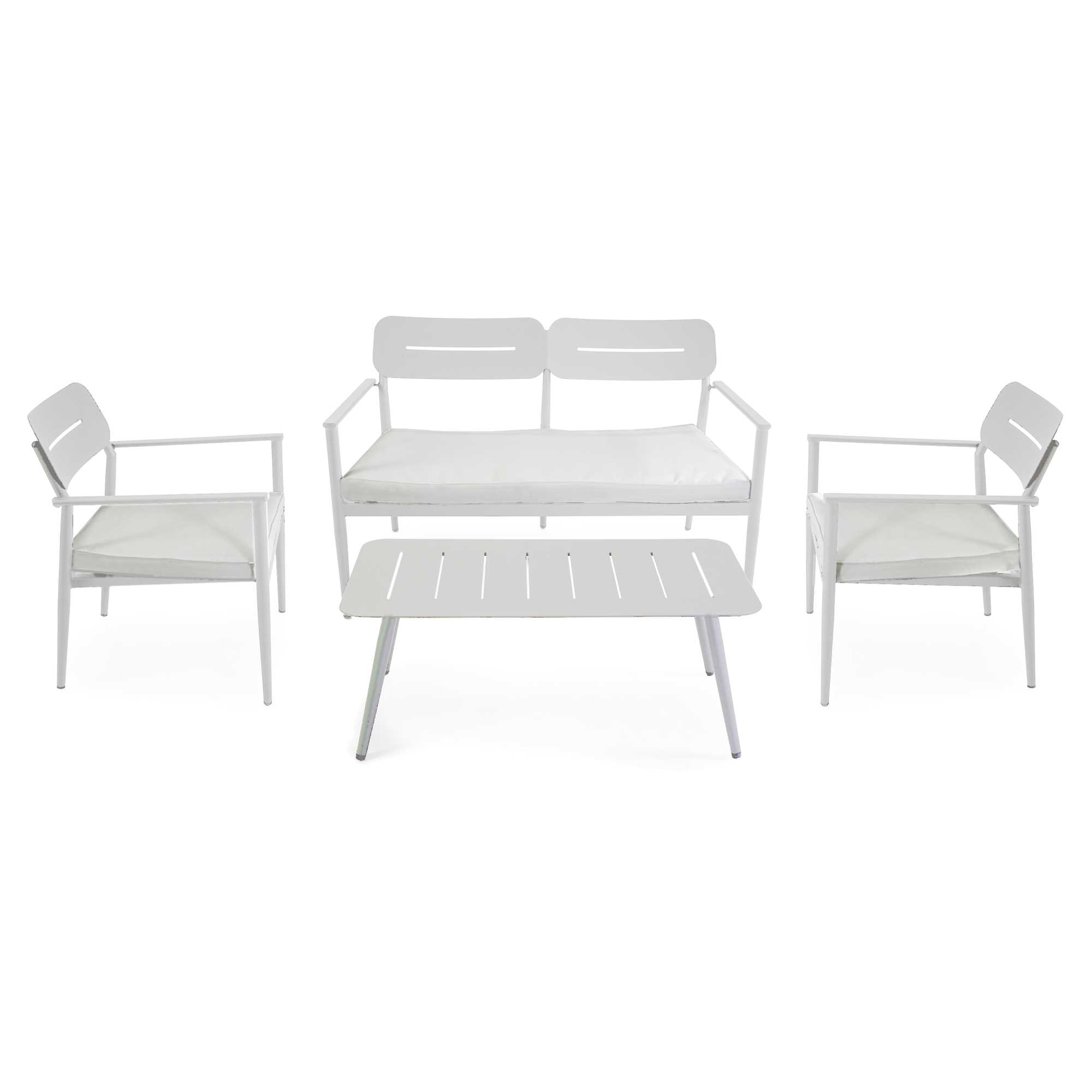 651317 Salotto alluminio Ibiza 2 posti bianco c/cuscini crema - immagine 1