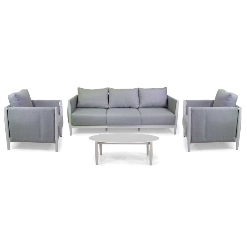Salotto alluminio Colton bianco c/ cuscini grigio