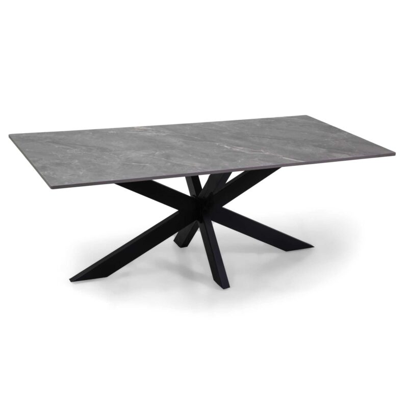 Tavolino metallo top pietra sinterizzata grigio cm120x65h45