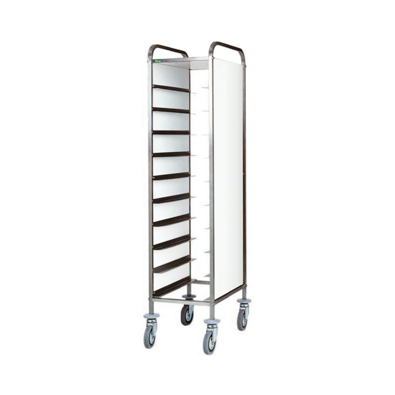 Carrello Inox Portavassoi - Pannello Bianco + Schienale - 10 Vassoi - FORCAR MULTISERVICE
