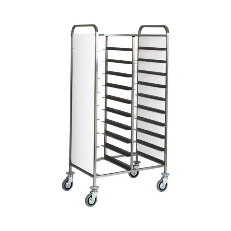 Carrello Inox Portavassoi - Pannello Bianco + Schienale - 20 Vassoi - FORCAR MULTISERVICE