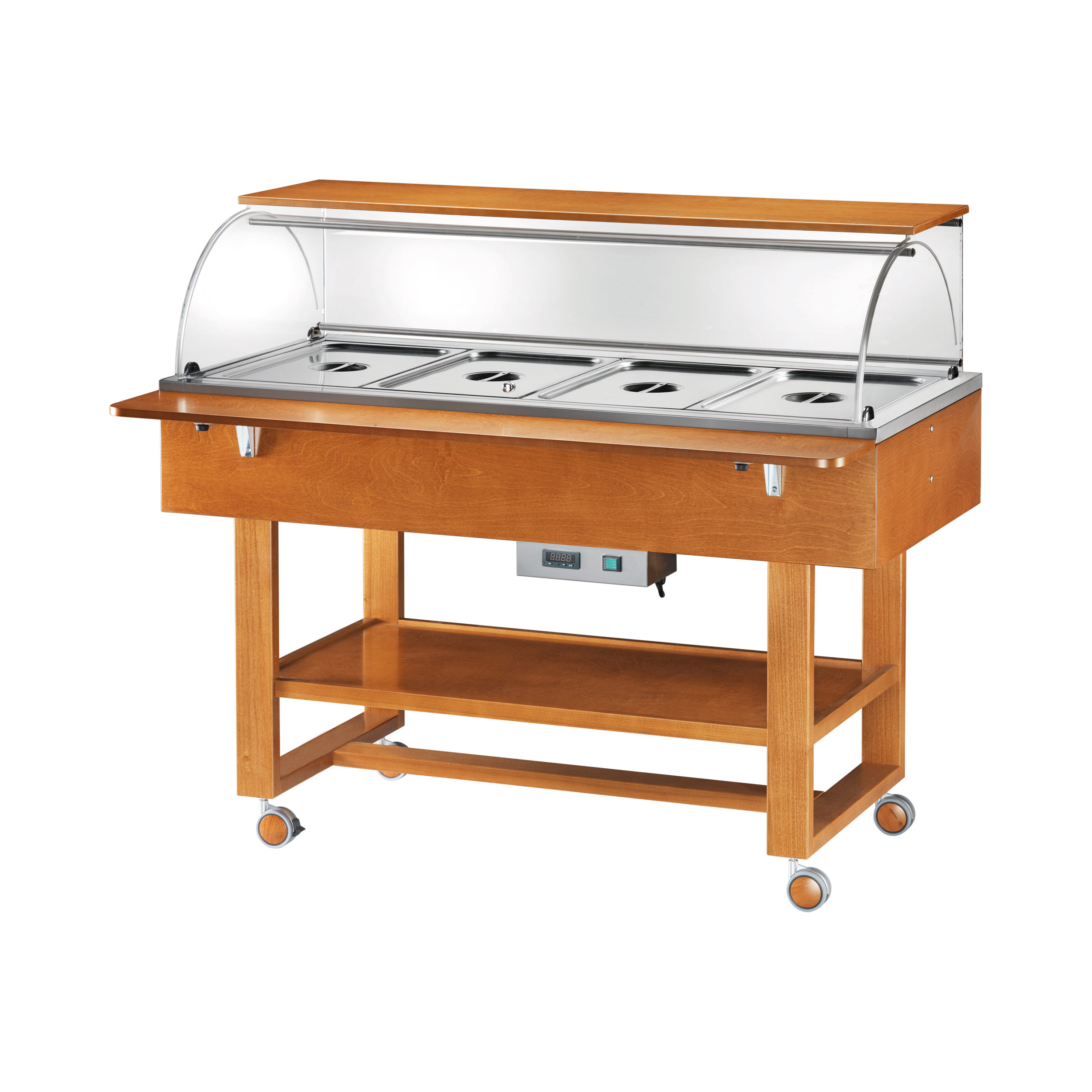 ELC2834_espositore_termico_bagnomaria_legno_wooden_heated_bain-marie_display_ForcarMultiservice Espositore Legno Bagnomaria 4Xgn1/1 Cupola Semicircolare - Noce - FORCAR MULTISERVICE - immagine 1
