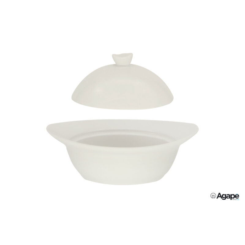 Cocotte Bianca Ovale Con Coperchio Cm.16,6X14,3Xh.9 Ba0260