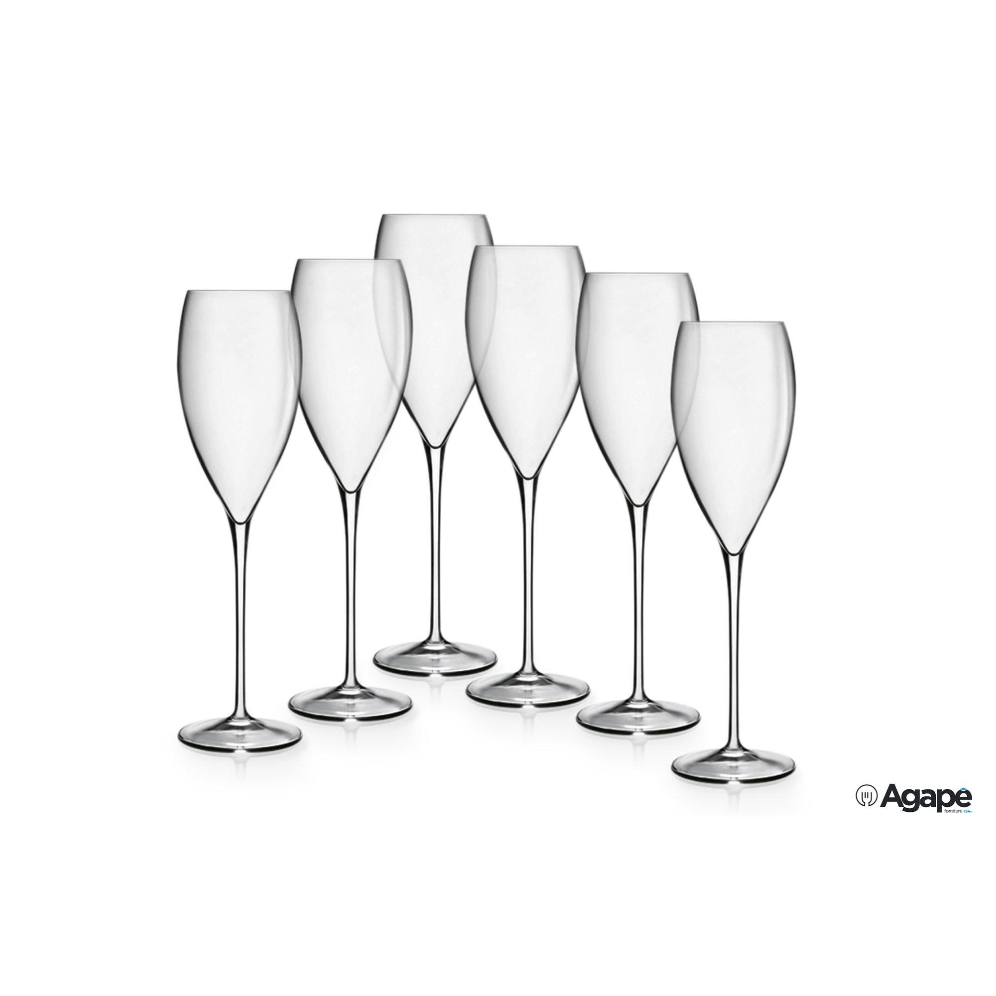 Coppia Di Calici Da Champagne RCR Riflessi, Modello Flûte, Vetro Indistruttibile, 21cl