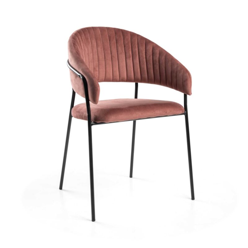 Poltrona velluto Chloe rosa antico struttura nero cm59x51h49/83,5