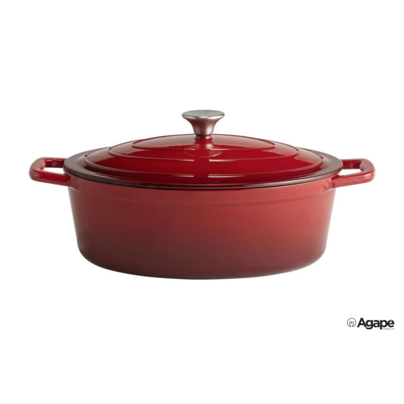 5 Stars-Casseruola Ghisa Cm 33X25 Con Coperchio E 2 Manici (Ingombro Max 41X25) H.11 Lt 5.Rosso Si Forno, No Microonde, No Lavastoviglie