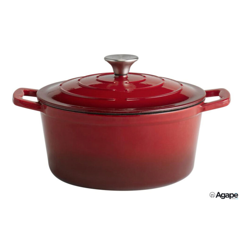 5 Stars-Casseruola Ghisa Cm25 Con Coperchio E 2 Manici (Ingombro Max Cm 32) H 11,5 Lt 4.Rosso Si Forno, No Microonde, No Lavastoviglie