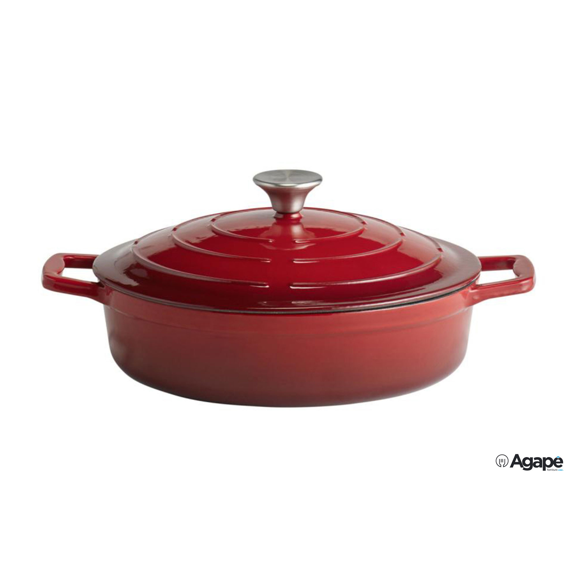 5-STARS-TEGAME-GHISA-C-COP-2M-CM-28-H7-ROSSA_23435_RNXG 5 Stars-Casseruola Ghisa Cm 28 Con Coperchio E 2 Manici (Ingombro Max Cm 36) H 7, Lt 3. Rosso Si Forno, No Microonde, No Lavastoviglie - immagine 1