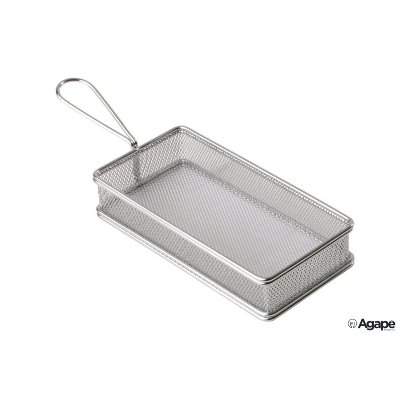 Snackholder-Mini Cestino Fritti Rettangolare Basso Cm.21,5X10,5Xh.4,5 Inox 40610