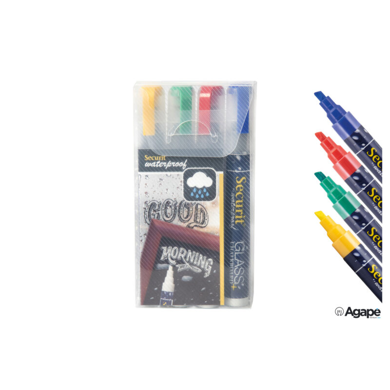Set 4 Pennarelli A Gesso Liquido Resistenti All'Acqua, Punta Media 2-6 Mm A Scalpello, Colori Assort