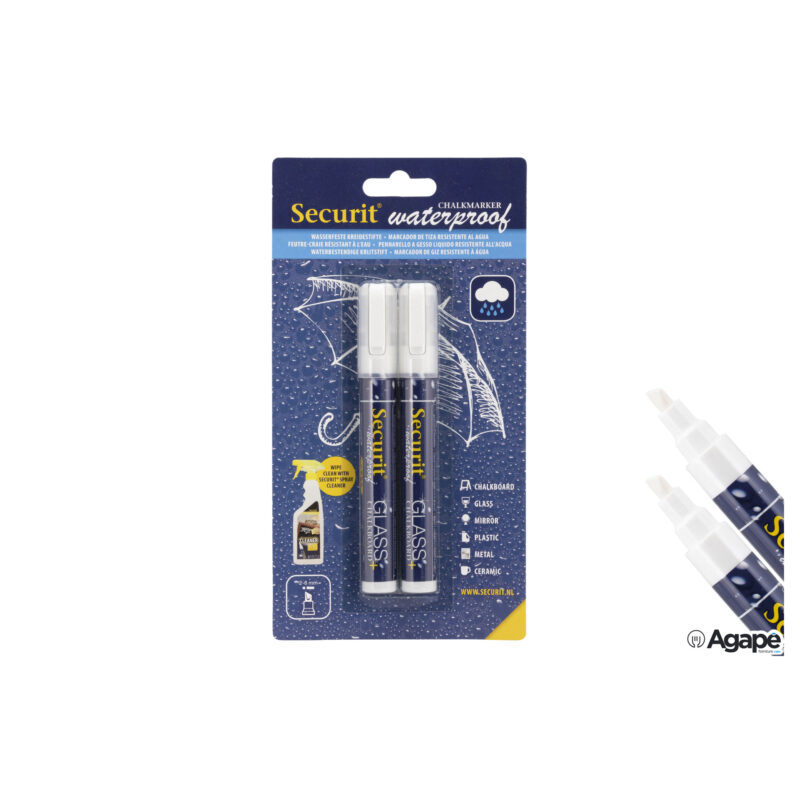 Set 2 Pennarelli A Gesso Liquido Resistenti All'Acqua, Punta Media 2-6 Mm A Scalpello, Colore Bianco