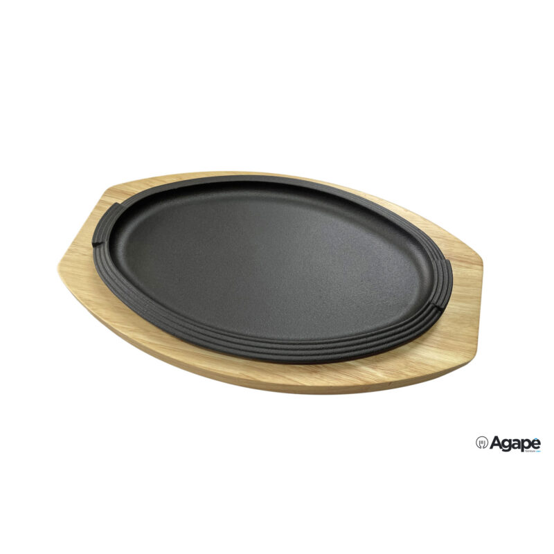 Professional Think-Piatto Ovale Ghisa Cm 29X19 Con Base Legno Cm 34,6X21,8 Yy2103
