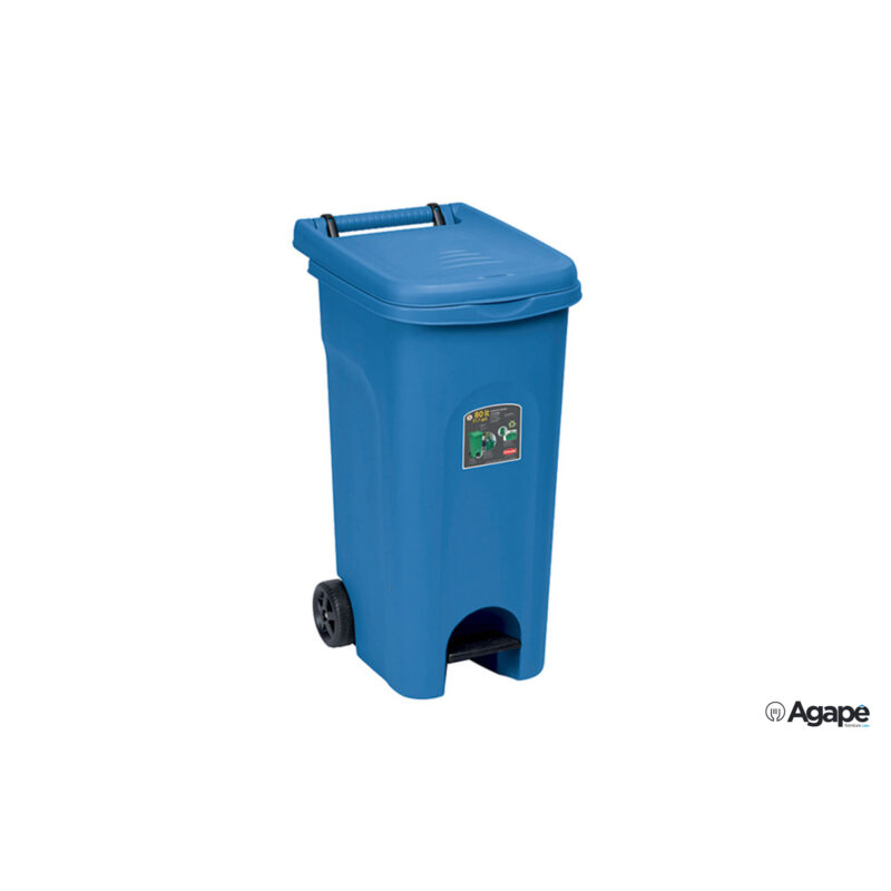Urban Eco System-Bidone Lt.80 Blu Capri Con Ruote E Pedale 25602