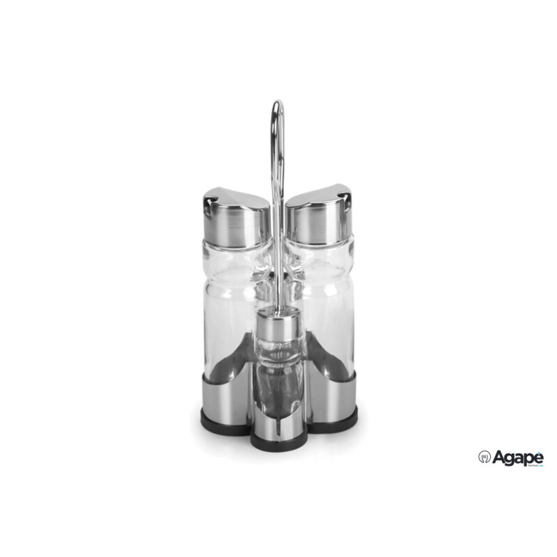 Vinagr Saleros Quese - Menage Paris 4 Pz In Vetro Ed Acciaio Inox 3697