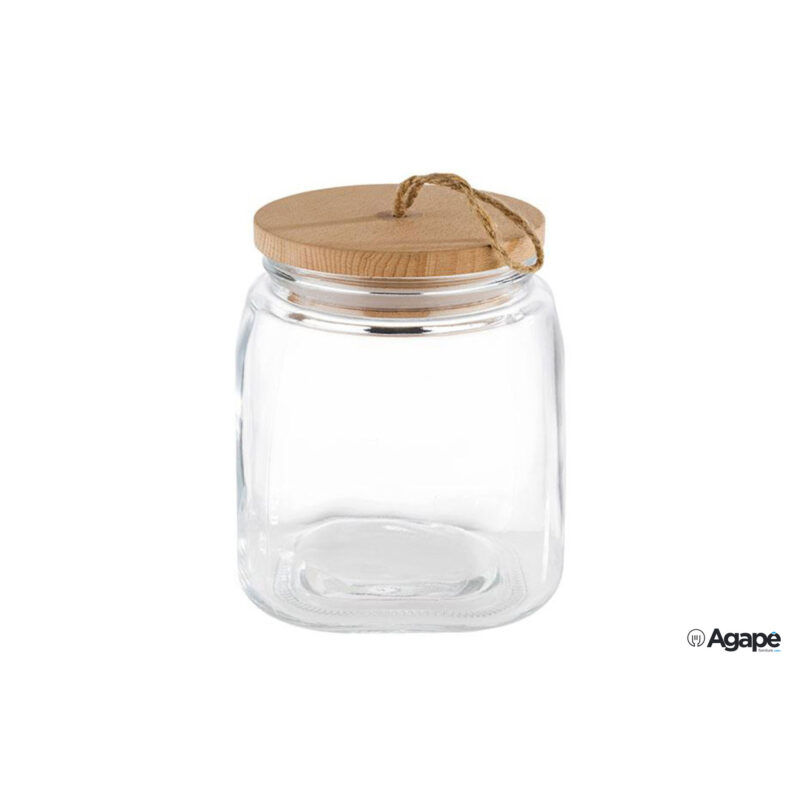 Woody-Vaso In Vetro Lt.2,5 Con Tappo A Vite In Legno Con Guarnizione In Silicone Salva Aroma Cm.14X14 H.21,5